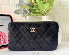 Chanel VIP Black Quilted Velvet Pouch